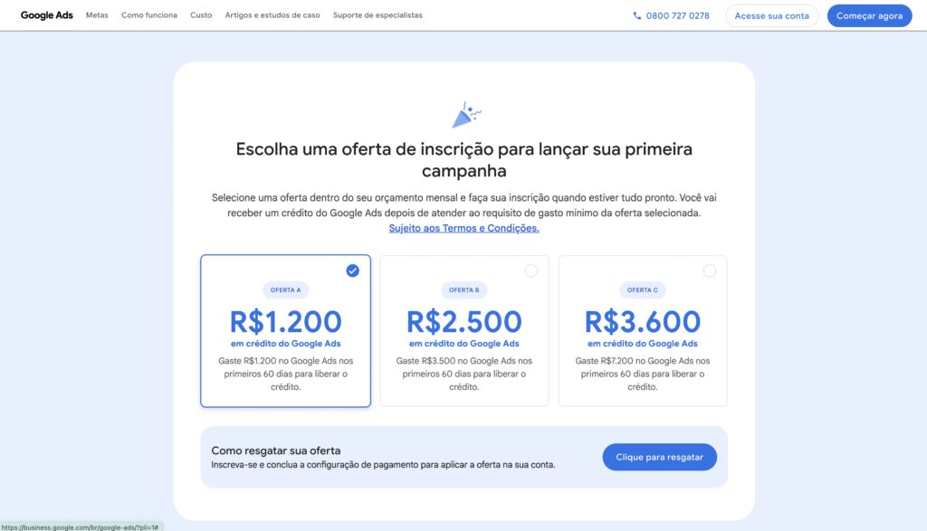Resgatando o crédito de R$ 1200 reais no Google Ads