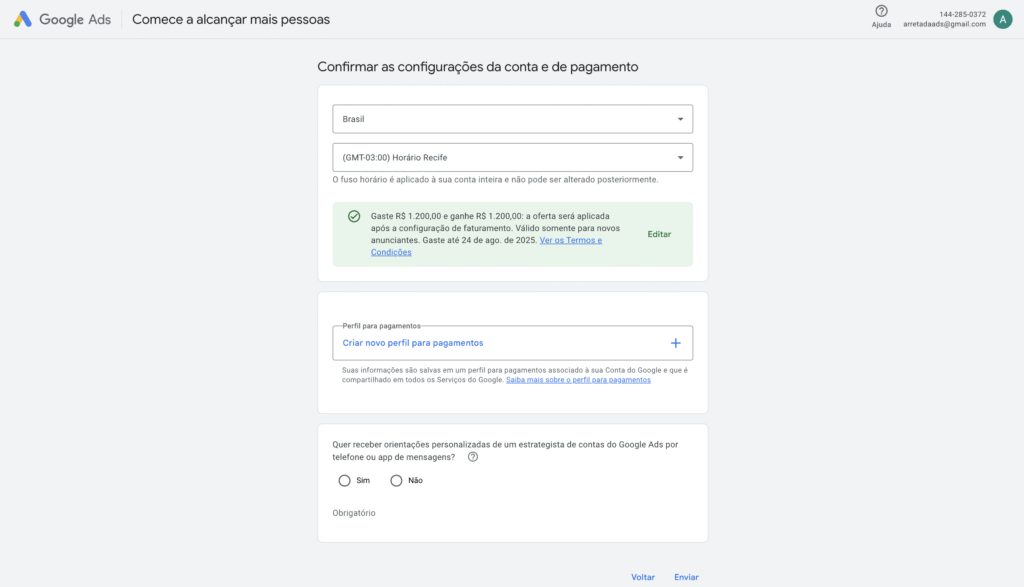 Configuração de fuso horário no Google Ads (2)