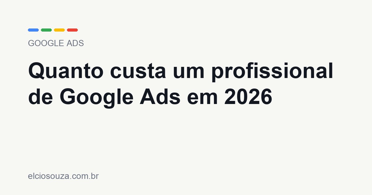 Quanto custa um profissional de Google Ads em 2026. Artigo de Élcio Souza sobre Google Ads.