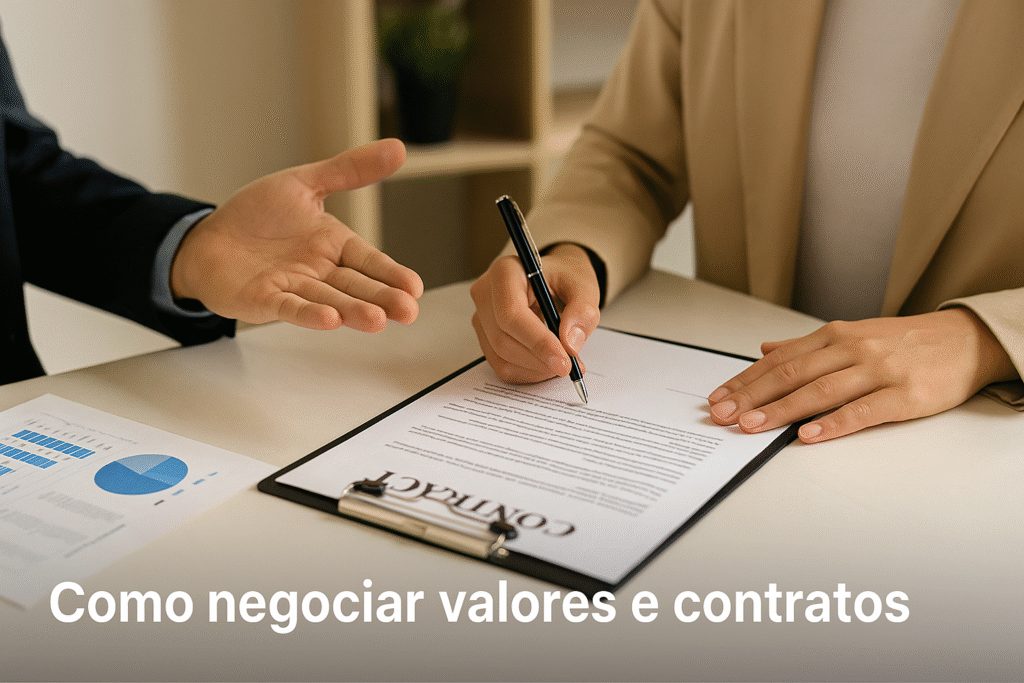Negociação de valores e formalização contratual.