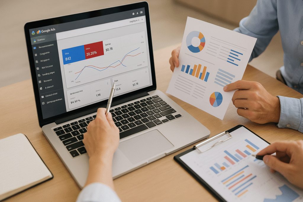 Avaliação dos cliques, custo por clique e conversões em consultoria de Ads