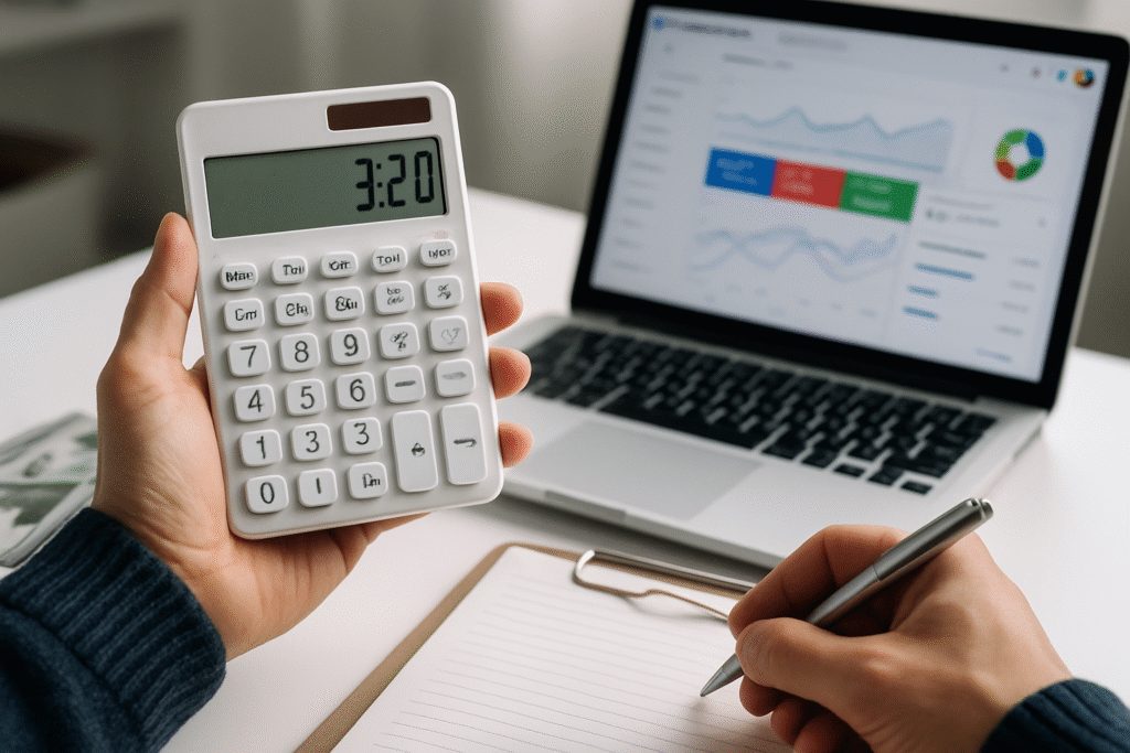 Combinando anotações e uso da calculadora, a imagem mostra como simular investimentos em campanhas de awareness.