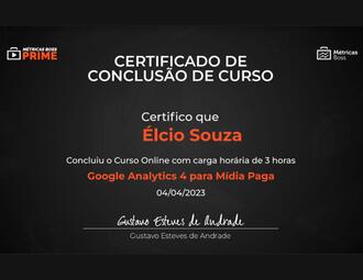 Certificado Google Analytics 4 para Mídia Paga, Métricas Boss, de Élcio Souza