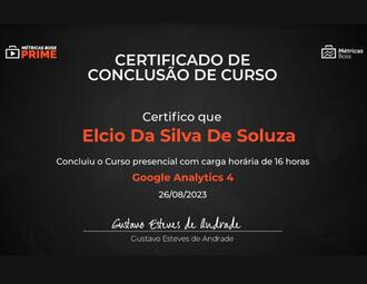 Certificado Google Analytics 4 presencial, Métricas Boss, de Élcio Souza