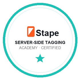 Certificação Stape Academy em Server-Side Tagging (GTM server-side) de Élcio Souza, especialista em rastreamento de dados