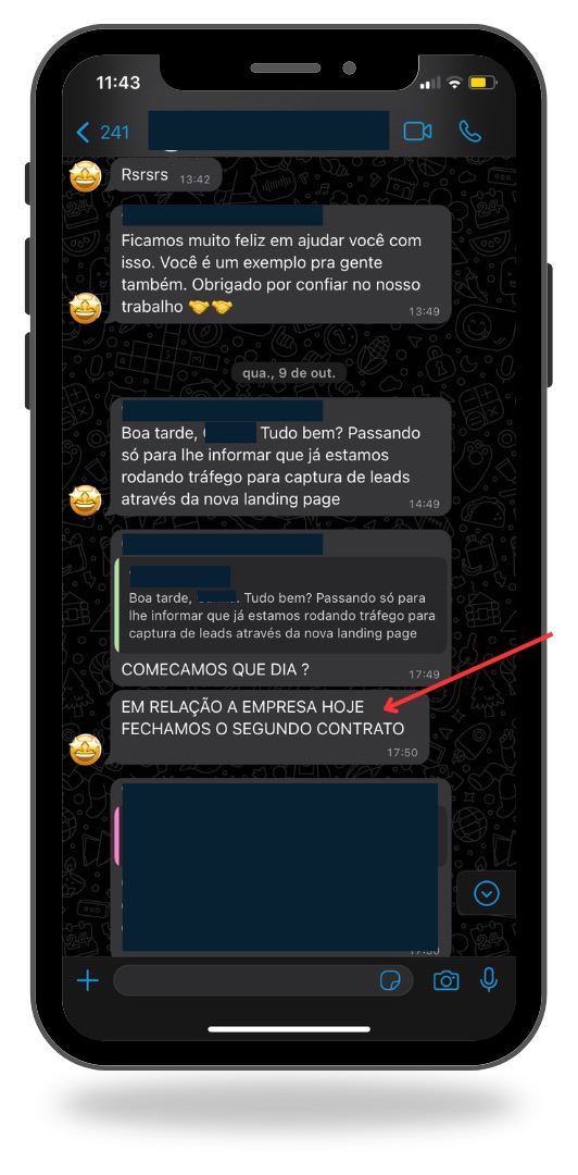 Print de conversa no WhatsApp com retorno do cliente sobre a qualidade dos contatos recebidos