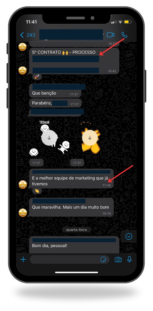 Print de conversa no WhatsApp com cliente relatando aumento de contatos vindos do Google Ads