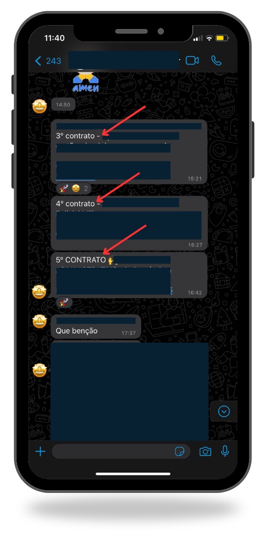 Print de conversa no WhatsApp com cliente comentando o resultado das campanhas